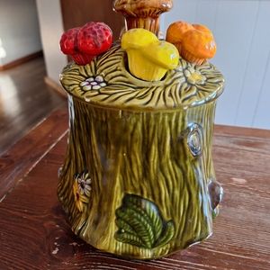 70s Vintage Tree Stump Cookie Jar Ceramic